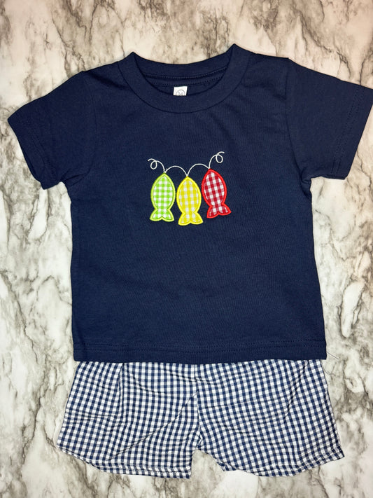 3 Fish Applique Outfit - Shirt & Shorts